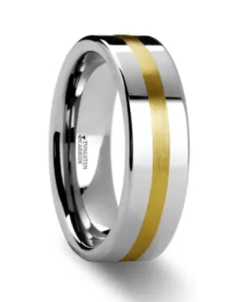 HARRISBURG 14KY Gold Inlaid Flat Tungsten Wedding Ring - 6mm