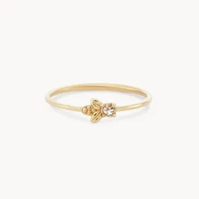 Honey bee ring - 14k yellow gold, white diamond