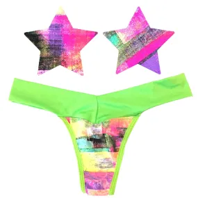 Neon Tetris Green Neon AF Blacklight Sporto Pastie and Pantie Lingerie Set