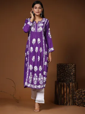 Noor HOK Rayon Chikankari Anarkali  in Purple