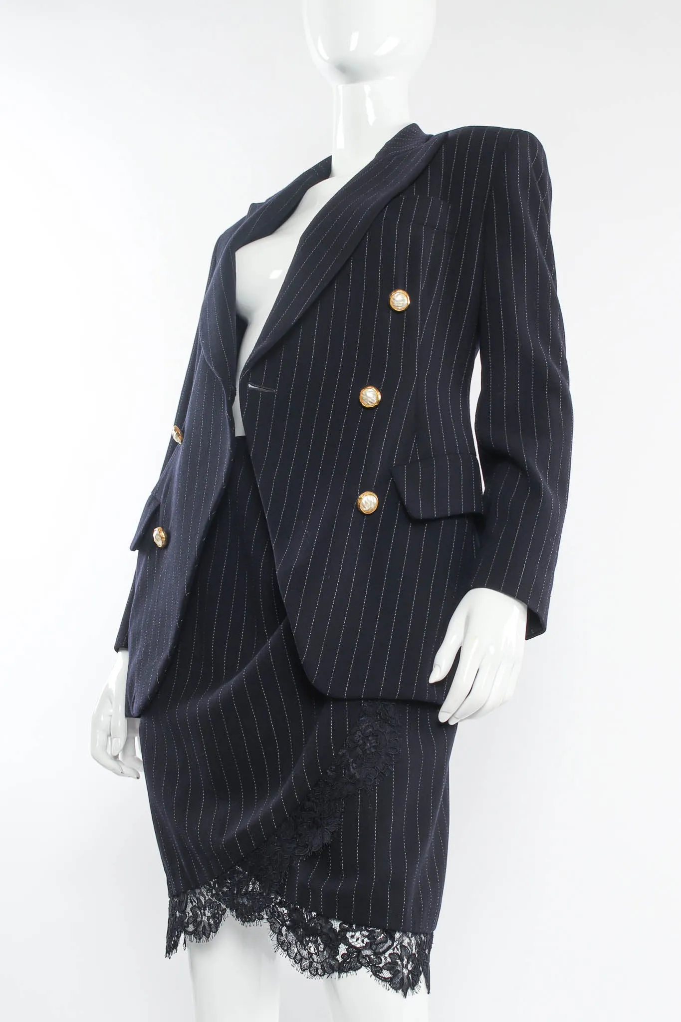 Pinstripe Lace Blazer & Skirt Set