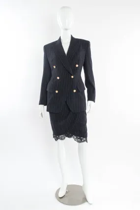 Pinstripe Lace Blazer & Skirt Set