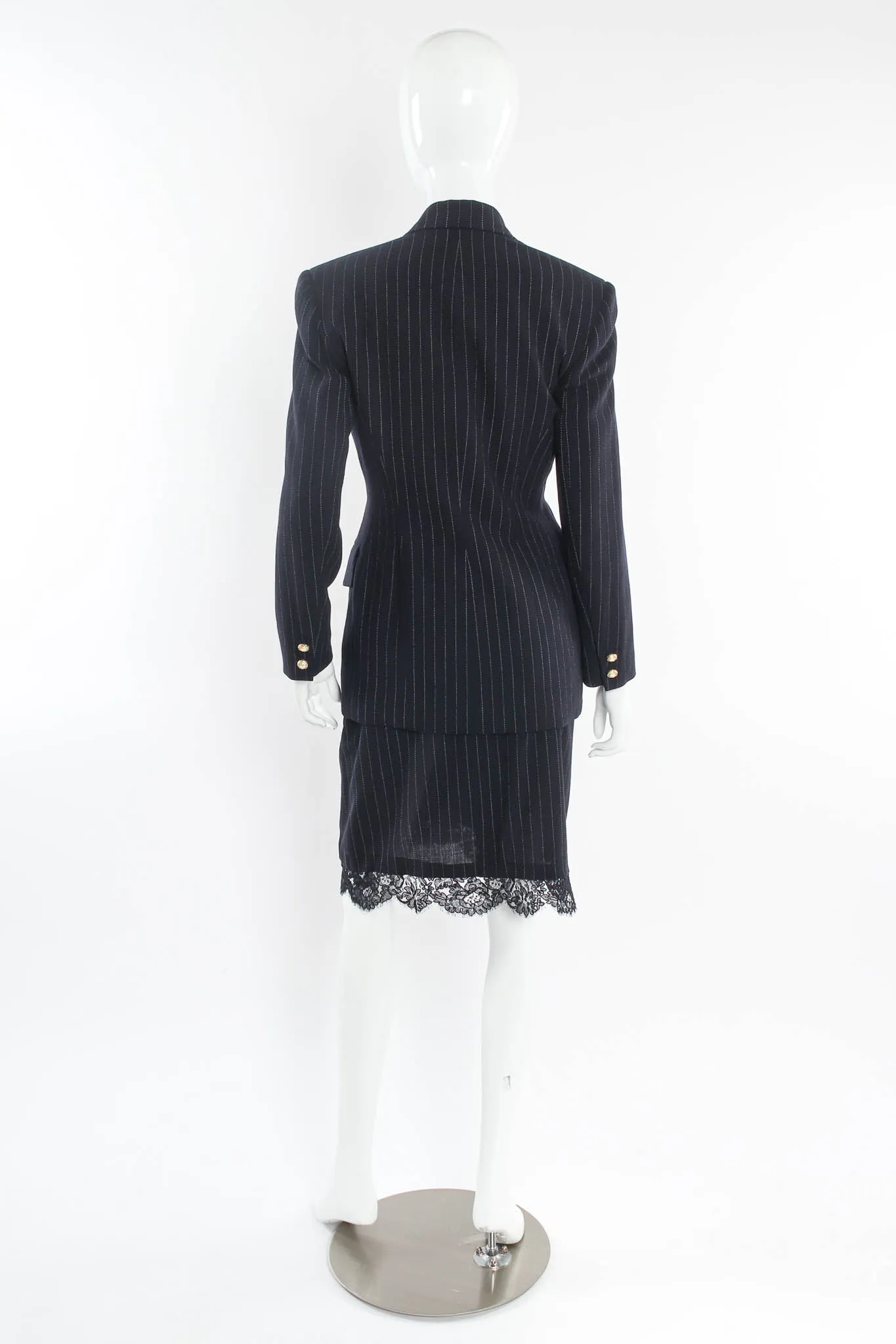 Pinstripe Lace Blazer & Skirt Set