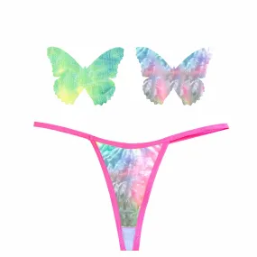 Rainbow Sherbet Tie-Dye Velvet Pastie and Pantie Lingerie Set