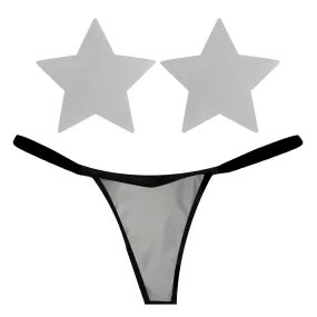 Reflective White Grey G-String Naughty Knix Pasties & Panties Set