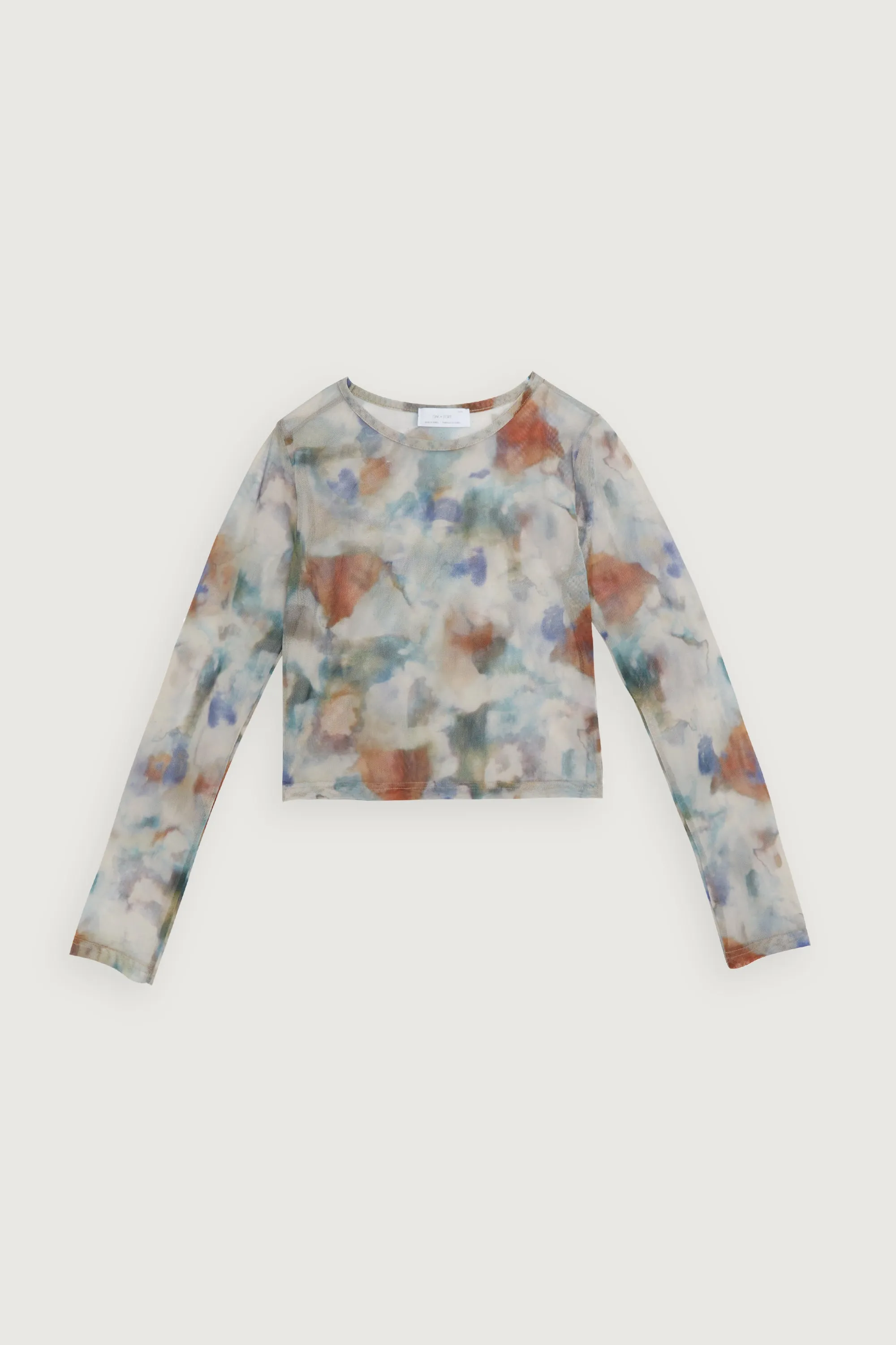 SHEER PRINTED LONG SLEEVE TOP