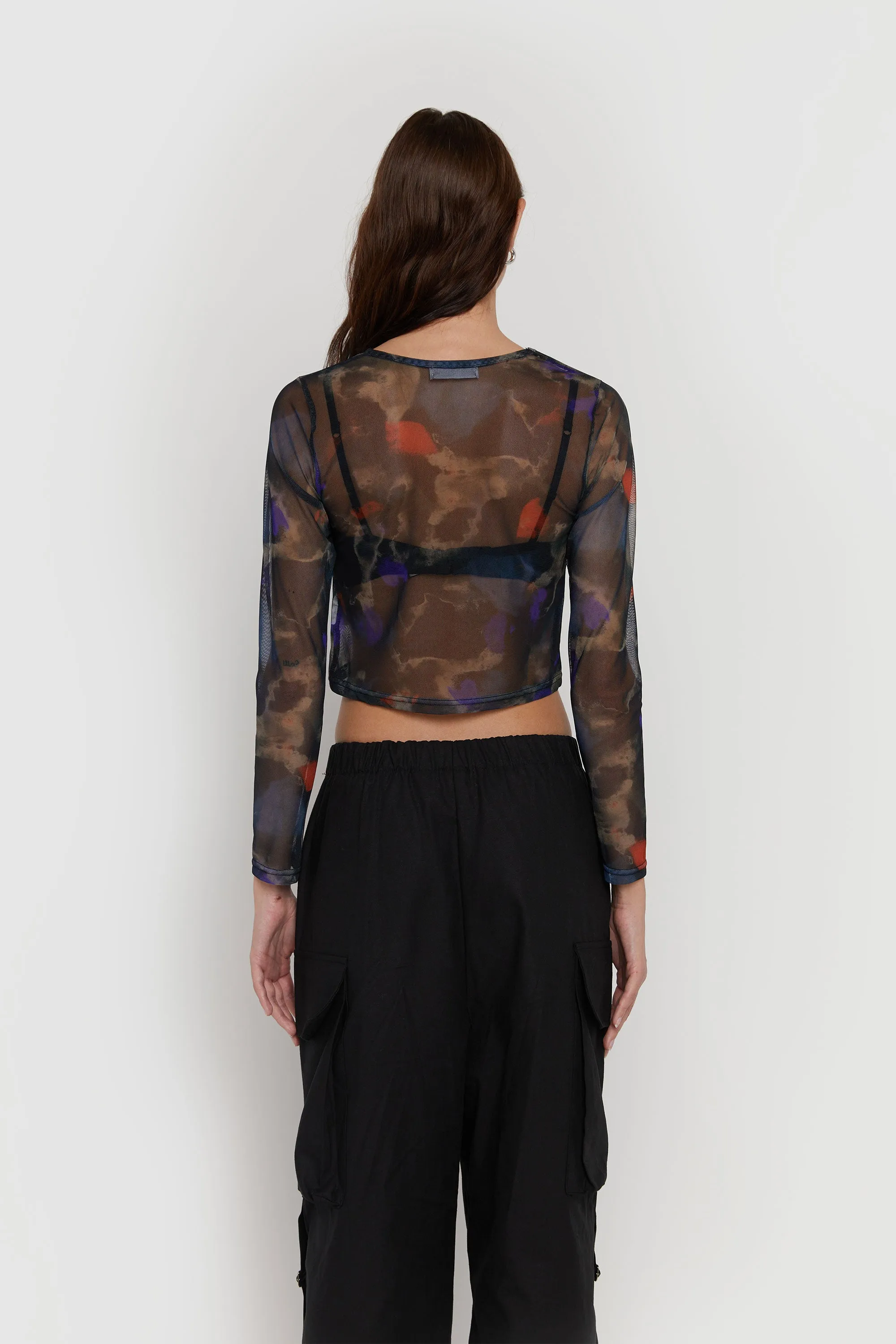 SHEER PRINTED LONG SLEEVE TOP