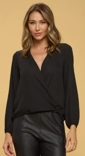 Solid Long Sleeve Surplice Top