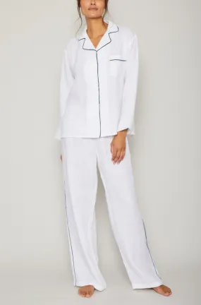 Sport Linen PJ Set - Piped in Navy